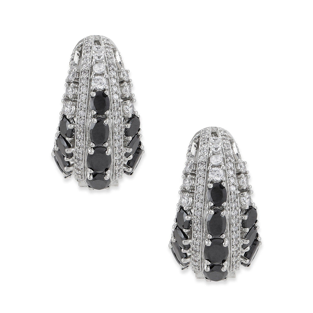 Ritu Singh Black and Silver Diamond Hoops