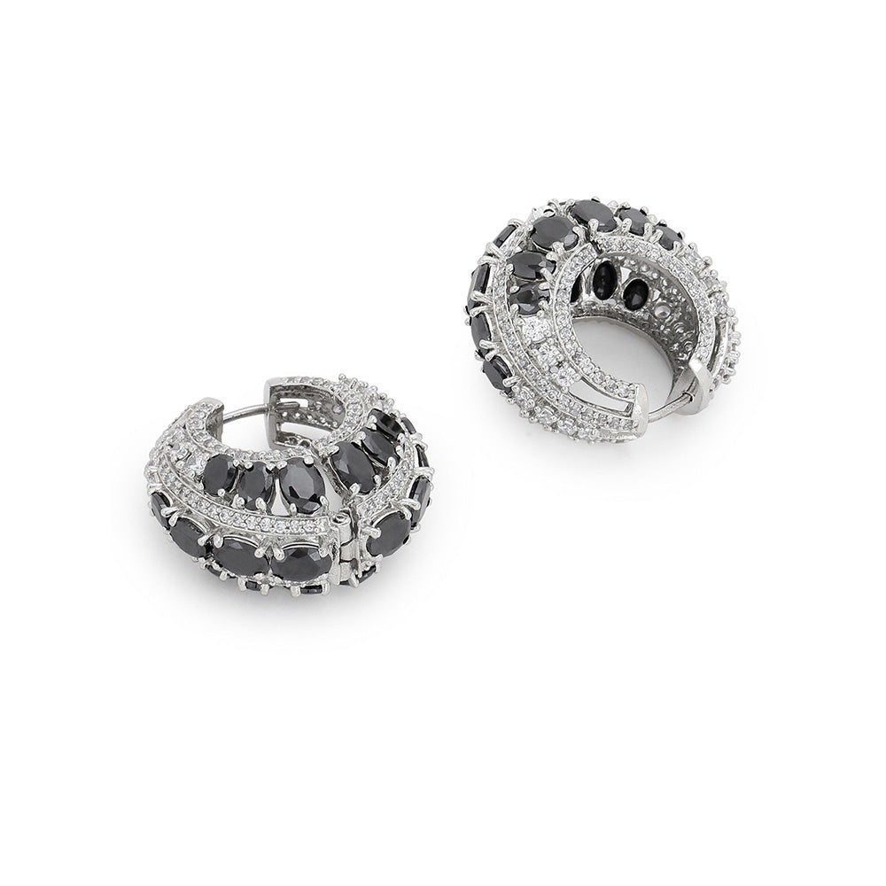 Ritu Singh Black and Silver Diamond Hoops