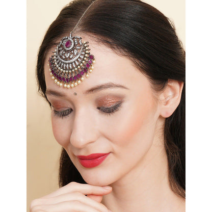 Ritu Singh Oversized Diamond and Maroon Stone Maang Tikka