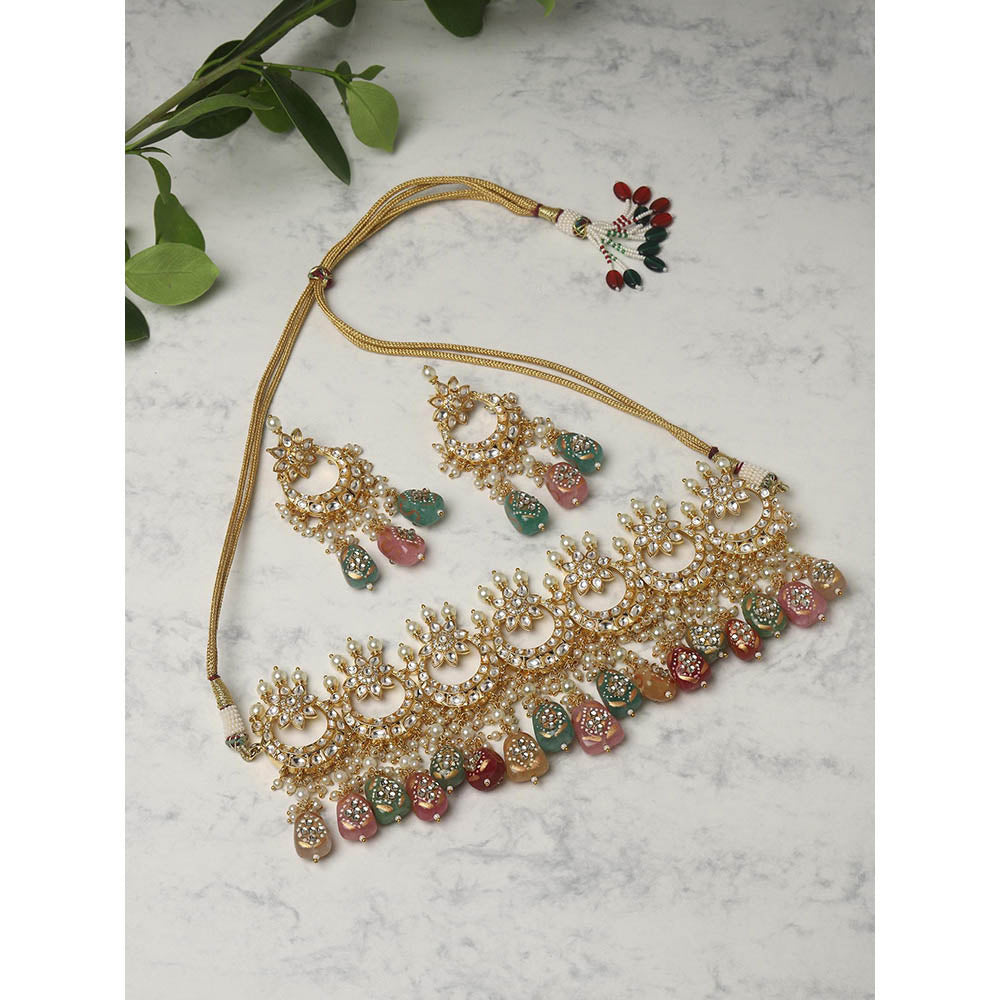 Ritu Singh Gold Plated Multi Kundan Studded Jewellery Set