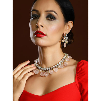 Ritu Singh Women Pink Kundan Choker with Earrings