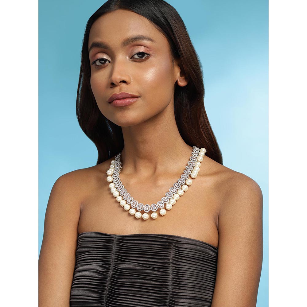 Ritu Singh Silver Toned and White Sterling Silver Rhodium Plated Handcrafted Necklace