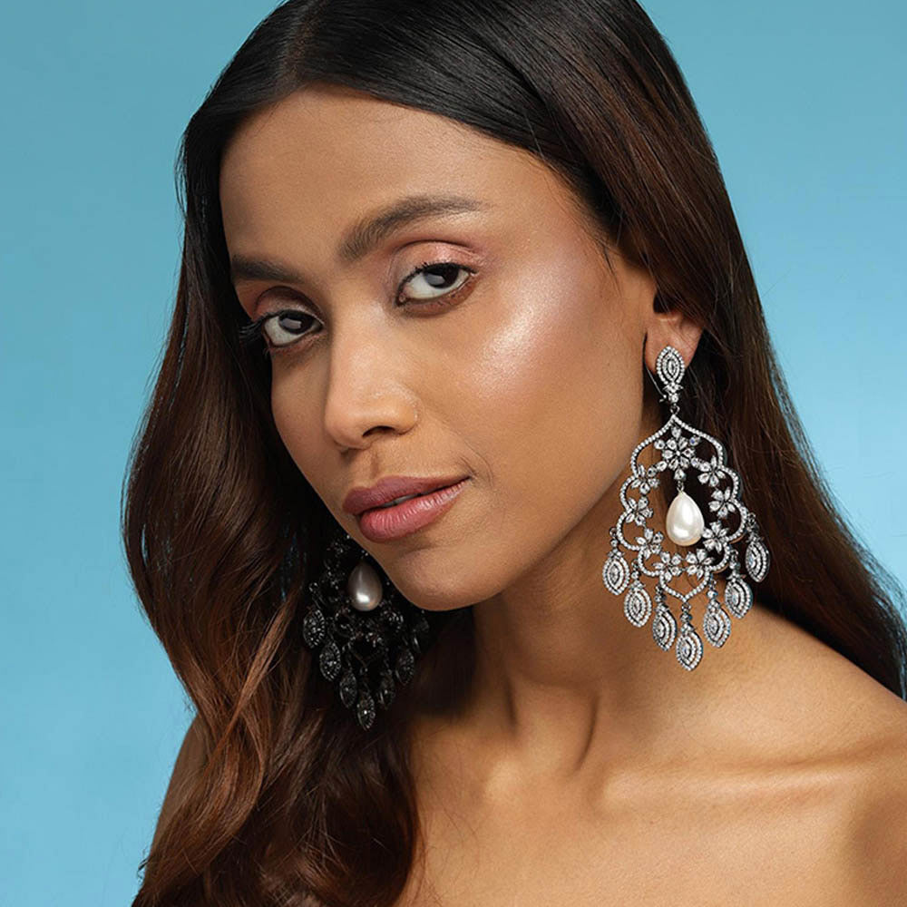 Ritu Singh Grey Contemporary Drop Earrings