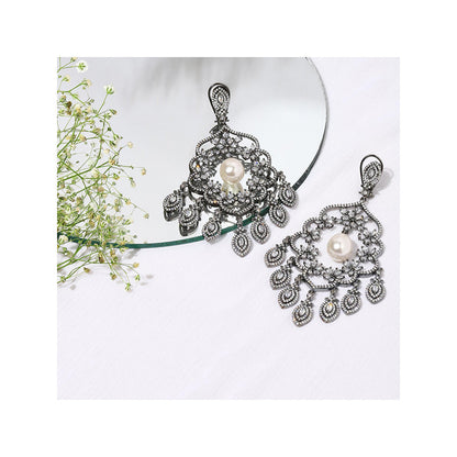 Ritu Singh Grey Contemporary Drop Earrings