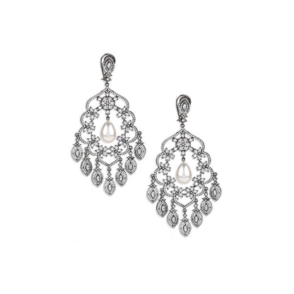 Ritu Singh Grey Contemporary Drop Earrings