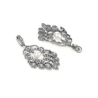 Ritu Singh Grey Contemporary Drop Earrings
