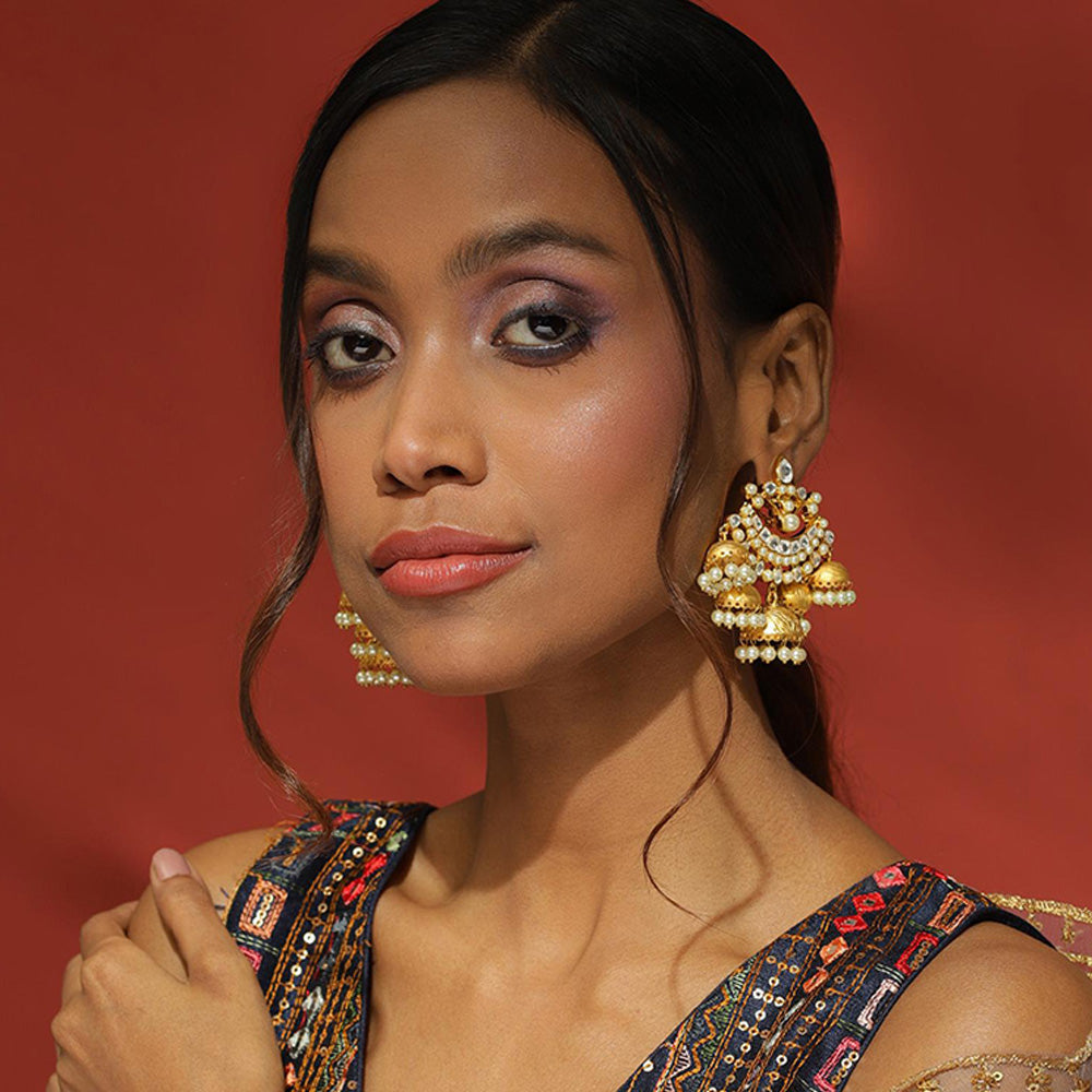 Ritu Singh Gold Toned Contemporary Jhumka Earrings