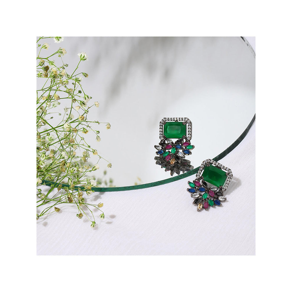 Ritu Singh Green Contemporary Studs Earrings