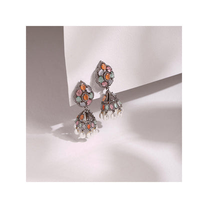 Ritu Singh Silver Plated Contemporary Jhumka Earrings