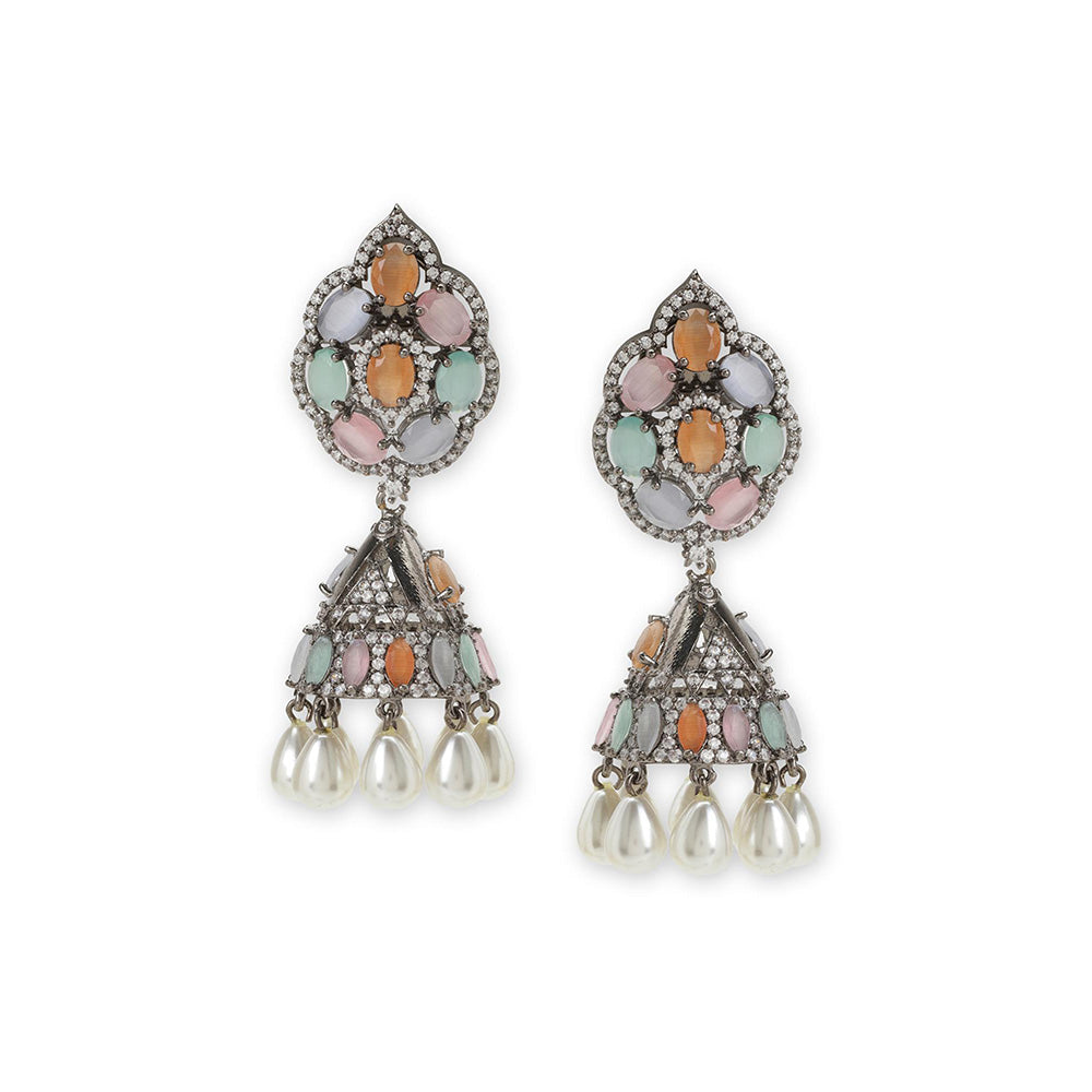 Ritu Singh Silver Plated Contemporary Jhumka Earrings