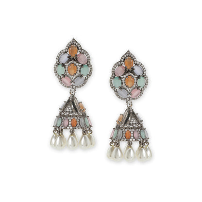 Ritu Singh Silver Plated Contemporary Jhumka Earrings
