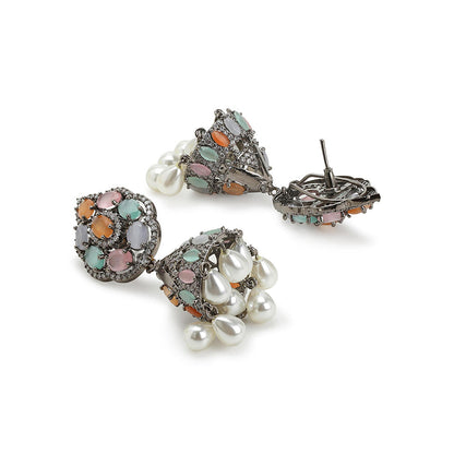 Ritu Singh Silver Plated Contemporary Jhumka Earrings