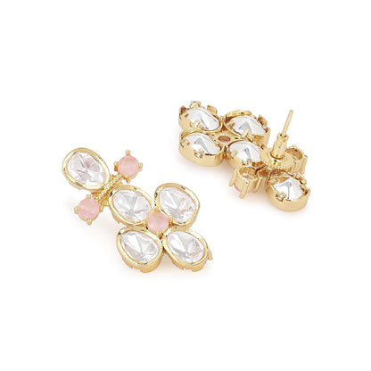 Ritu Singh Gold Toned and Pink Contemporary Studs Earrings