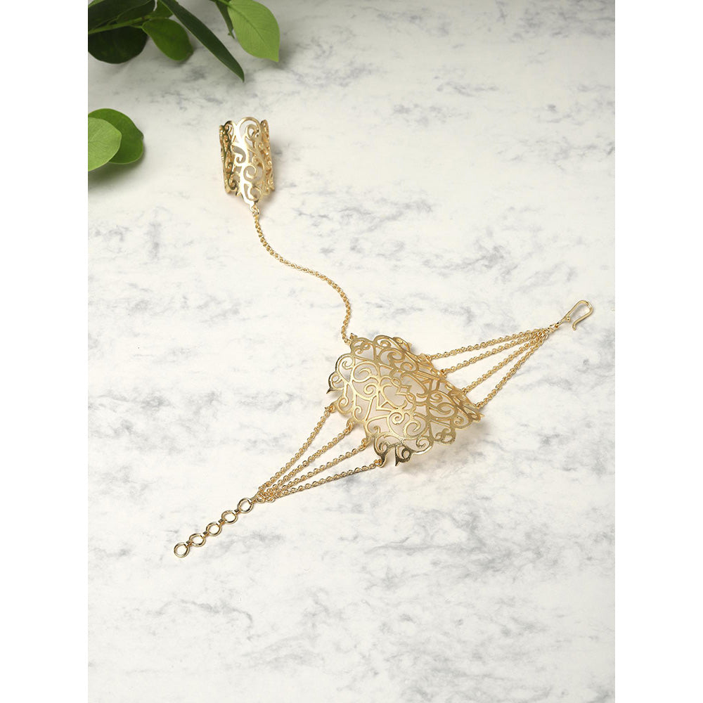 Ritu Singh Gold Toned Brass Handcrafted Gold Plated Ring Bracelet