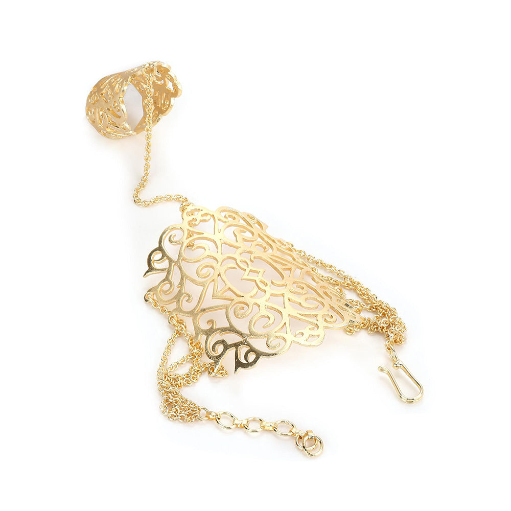 Ritu Singh Gold Toned Brass Handcrafted Gold Plated Ring Bracelet