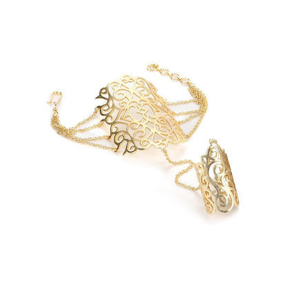 Ritu Singh Gold Toned Brass Handcrafted Gold Plated Ring Bracelet