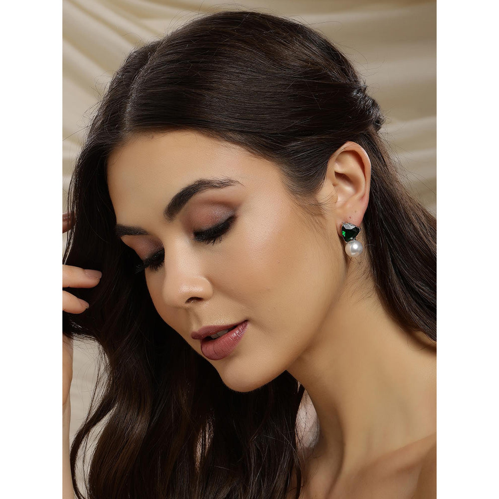 Ritu Singh Green Studs Drop Earrings