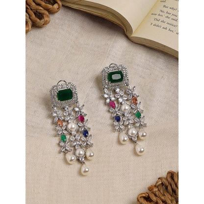 Ritu Singh Long Multi Stone Earringss with Pearl Drop Earrings