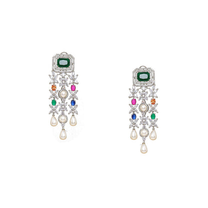 Ritu Singh Long Multi Stone Earringss with Pearl Drop Earrings