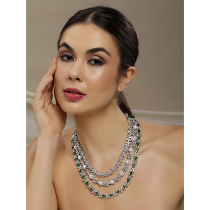 Ritu Singh Diamond and Emerald Layered Long Necklace