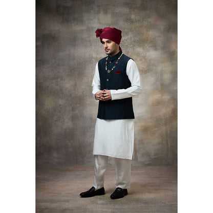 Rivaar by Rocky Star Solid Navy Blue Kurta with Pant and Nehru Jacket (Set of 3)