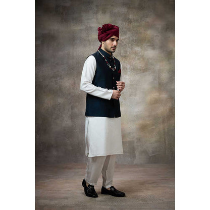 Rivaar by Rocky Star Solid Navy Blue Kurta with Pant and Nehru Jacket (Set of 3)