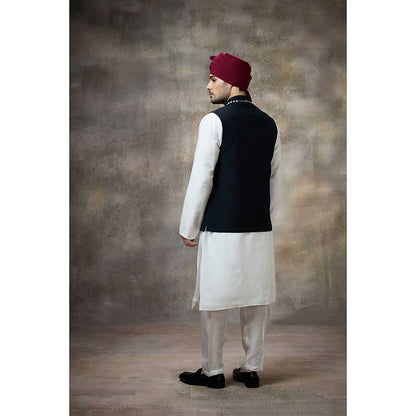 Rivaar by Rocky Star Solid Navy Blue Kurta with Pant and Nehru Jacket (Set of 3)