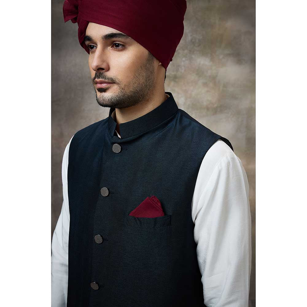Rivaar by Rocky Star Solid Navy Blue Kurta with Pant and Nehru Jacket (Set of 3)