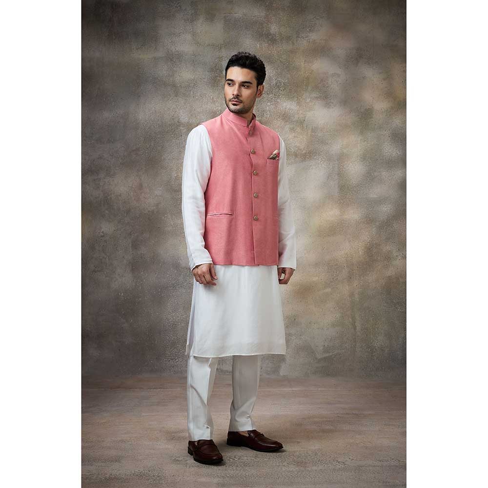 Rivaar by Rocky Star Solid Pink Kurta with Pant and Nehru Jacket (Set of 3)