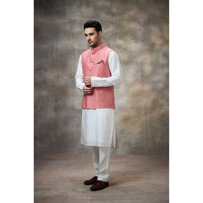 Rivaar by Rocky Star Solid Pink Kurta with Pant and Nehru Jacket (Set of 3)