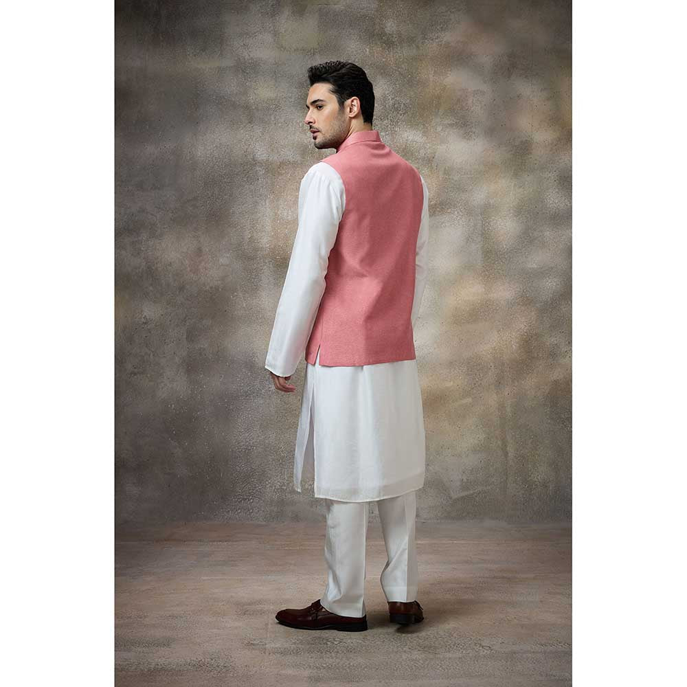 Rivaar by Rocky Star Solid Pink Kurta with Pant and Nehru Jacket (Set of 3)
