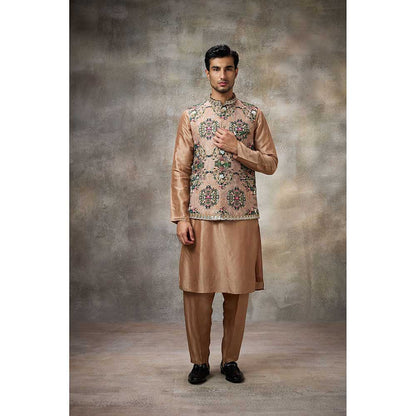 Rivaar by Rocky Star Beige Floral Kurta with Pant and Nehru Jacket (Set of 3)