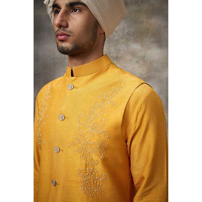 Rivaar by Rocky Star Yellow Embroidered Kurta with Pant and Nehru Jacket (Set of 3)