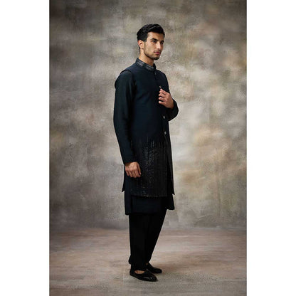 Rivaar by Rocky Star Navy Blue Embellished Kurta with Pant and Nehru Jacket (Set of 3)