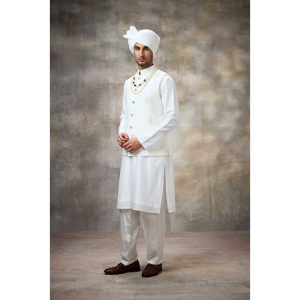 Rivaar by Rocky Star White Embellished Kurta with Pant and Nehru Jacket (Set of 3)