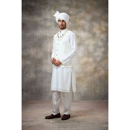Rivaar by Rocky Star White Embellished Kurta with Pant and Nehru Jacket (Set of 3)