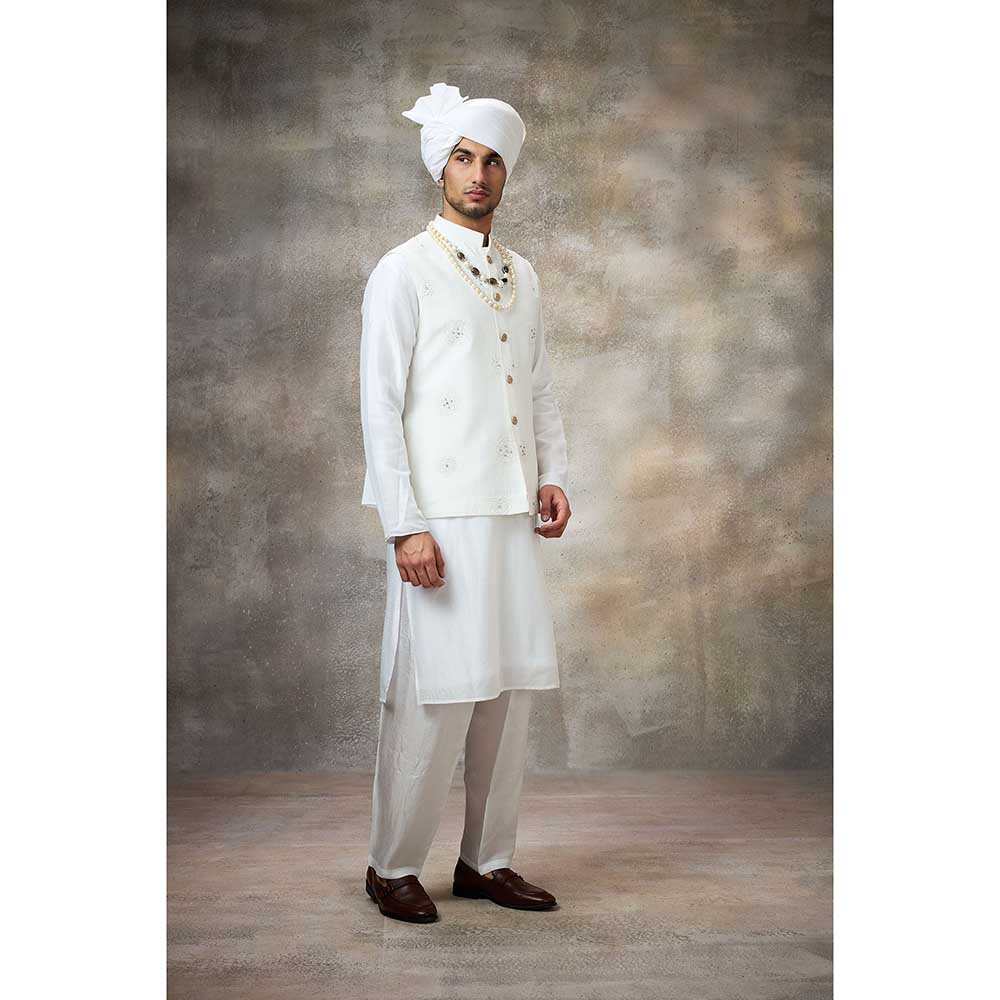 Rivaar by Rocky Star White Embellished Kurta with Pant and Nehru Jacket (Set of 3)