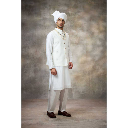 Rivaar by Rocky Star White Embellished Kurta with Pant and Nehru Jacket (Set of 3)