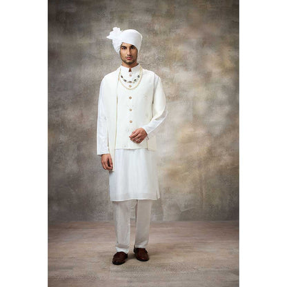 Rivaar by Rocky Star White Embellished Kurta with Pant and Nehru Jacket (Set of 3)