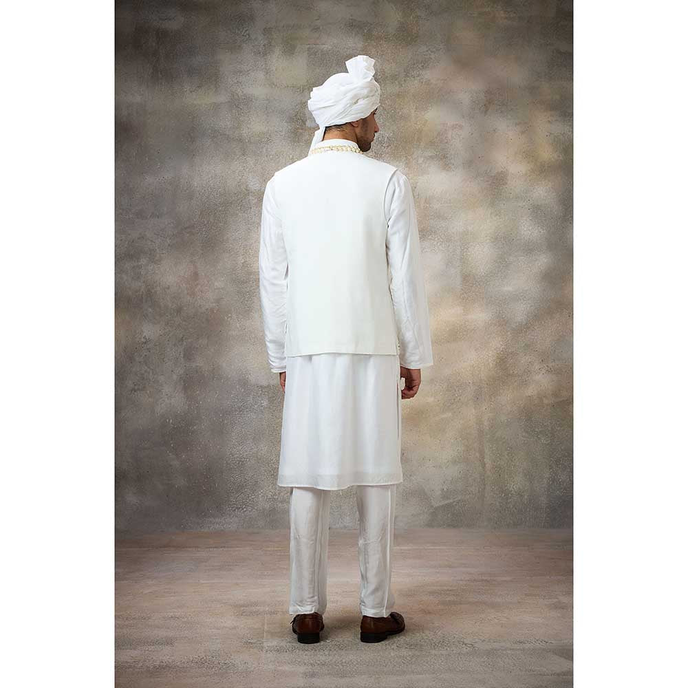 Rivaar by Rocky Star White Embellished Kurta with Pant and Nehru Jacket (Set of 3)