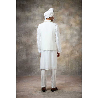Rivaar by Rocky Star White Embellished Kurta with Pant and Nehru Jacket (Set of 3)
