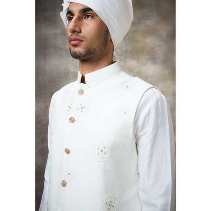 Rivaar by Rocky Star White Embellished Kurta with Pant and Nehru Jacket (Set of 3)