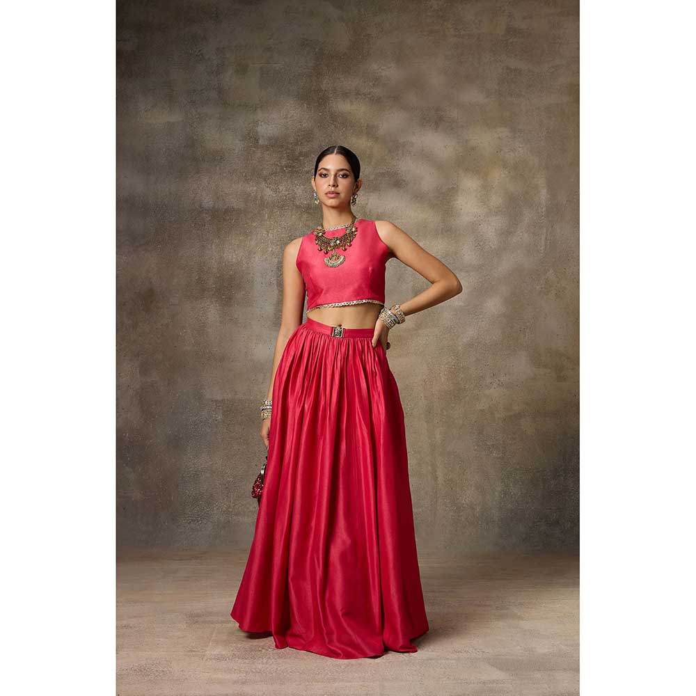 Rivaar by Rocky Star Solid Pink Crop Top with Lehenga (Set of 2)