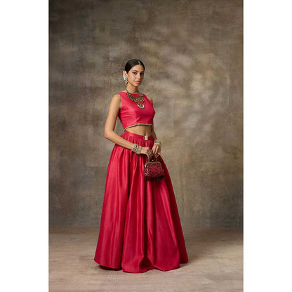 Rivaar by Rocky Star Solid Pink Crop Top with Lehenga (Set of 2)