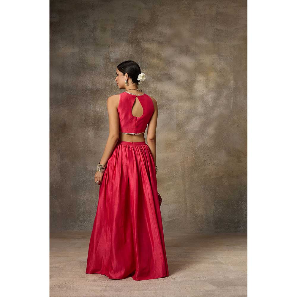 Rivaar by Rocky Star Solid Pink Crop Top with Lehenga (Set of 2)