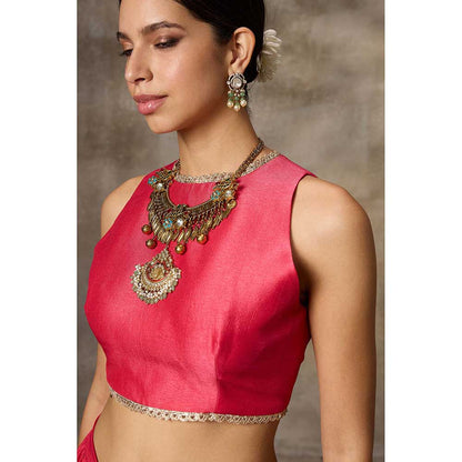 Rivaar by Rocky Star Solid Pink Crop Top with Lehenga (Set of 2)