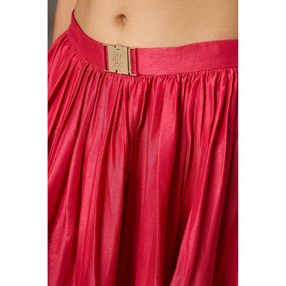 Rivaar by Rocky Star Solid Pink Crop Top with Lehenga (Set of 2)