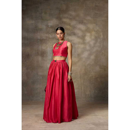 Rivaar by Rocky Star Solid Pink Crop Top with Lehenga (Set of 2)