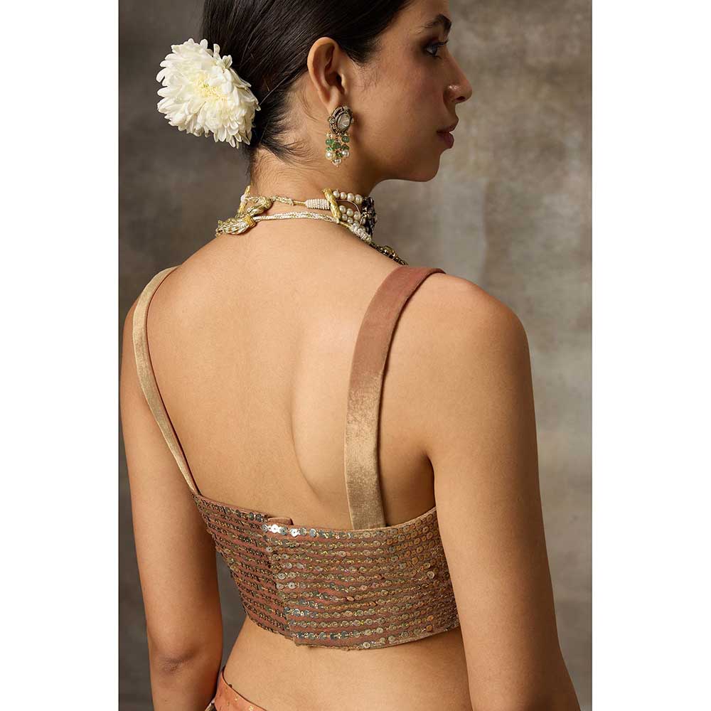 Rivaar by Rocky Star Brown Floral Print Blouse with Lehenga (Set of 2)