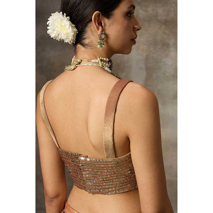 Rivaar by Rocky Star Brown Floral Print Blouse with Lehenga (Set of 2)